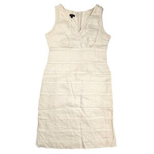 Talbots‎ Ivory Tan Sleveless Tiered Linen V-Neck Zip Dress Women's Size 4